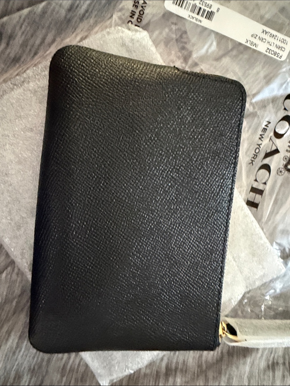 Coach Black Leather Zip Pouch with Gold Logo Accent - Picture 2 of 3